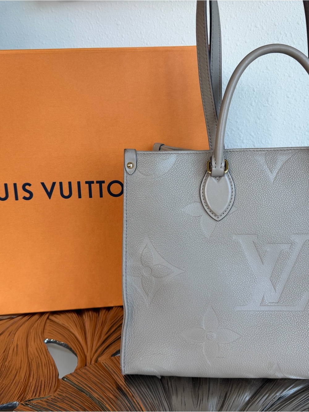 Louis Vuitton Taupe Embossed Monogram Tote